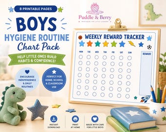 Boys Hygiene Chart Bundle Printable PDF | Kids Routine | Toddler Reward Chart
