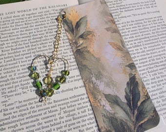 Handmade Bookmark With Handmade Charm Green Gold Heart