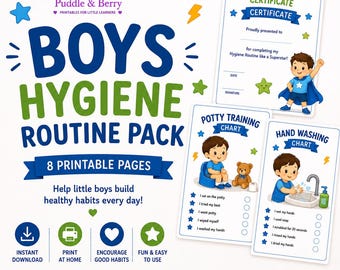 Boys Hygiene Chart Bundle Printable PDF | Kids Routine | Toddler Reward Chart