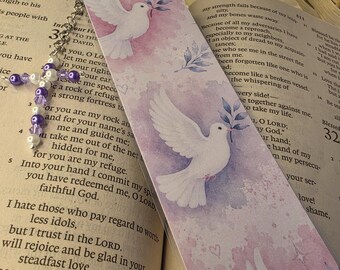 Handmade Bible Bookmark & Handmade Charm Dove Cross