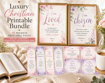 Christian Printable Bundle | Bible Verse Wall Art, Bookmarks, Cards (Digital Download)