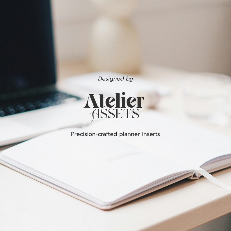 Atelier Assets minimal reading planner inserts brand presentation image.