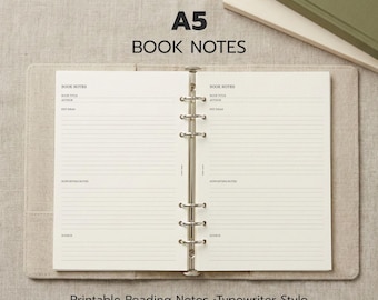 Cuaderno de notas A5 imprimible / Diario de lectura minimalista (descarga digital)