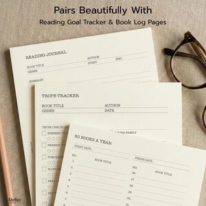 A5 trope tracker paired with reading goal and book log planner inserts.