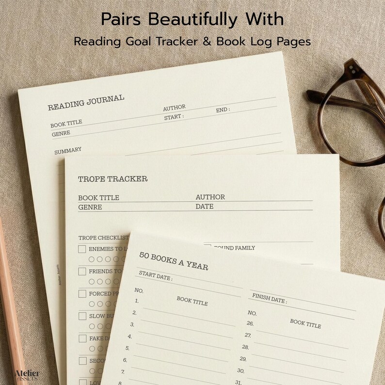 A5 trope tracker paired with reading goal and book log planner inserts.