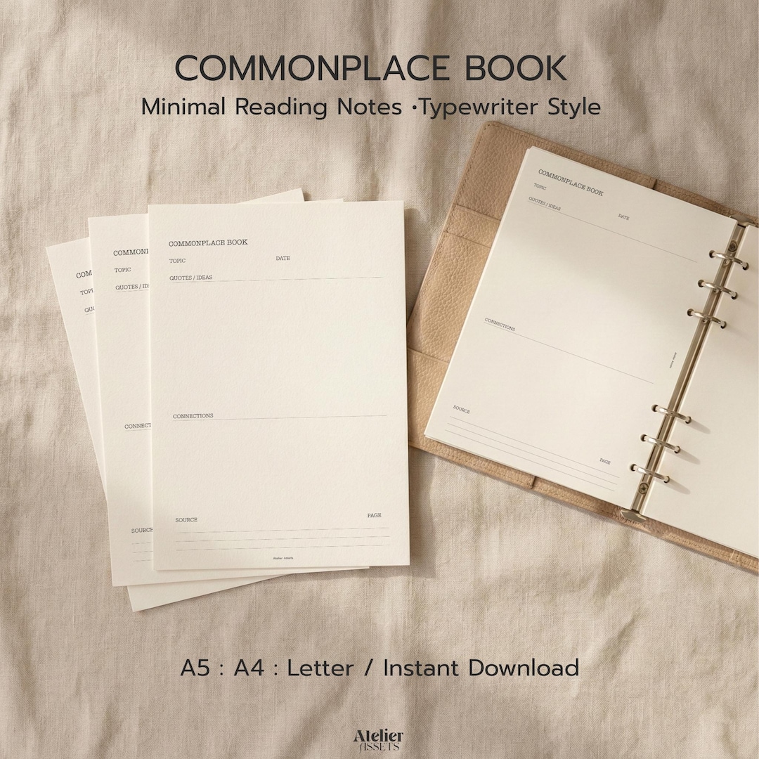 Reading Commonplace Book Page Printable – Capture Quotes & Remember ...