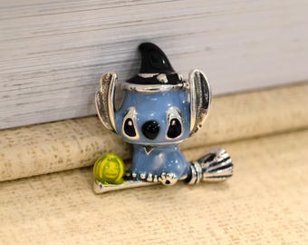 Sterling Silver Halloween Stitch Charm: Enamel Lilo & Stitch Jewelry Bead (Gift Box)