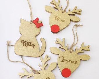 Personalised Christmas Ornament,Family Christmas Present or  Christmas Gift Tag  , Christmas Reindeer, Cat or Dog Name