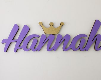 Girl Name Sign with Princess Crown for Nursery Wall Decor or Birthday Name Plaque, DIY Toy Box