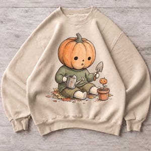Pumpkin Head Doll painting Crewneck Sweatshirt | Autumn Halloween Illustration