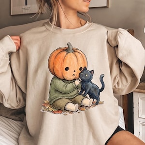 Retro Halloween 2026 Sweater | Cute Pumpkin Patch Outfit | Black Cat Fall Top | Vintage Halloween Party Jumper | Cozy Spooky Apparel