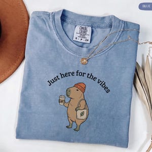 Just Here For The Vibes Comfort Colors Shirt, Funny Capybara Coffee Tshirt, Chill Animal Mental Health Tee, Aesthetic Sarcastic Gift