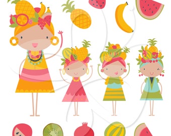 Carmen Miranda and Tropical Fruit Clip Art Clipart Set - Commercial and Personal use