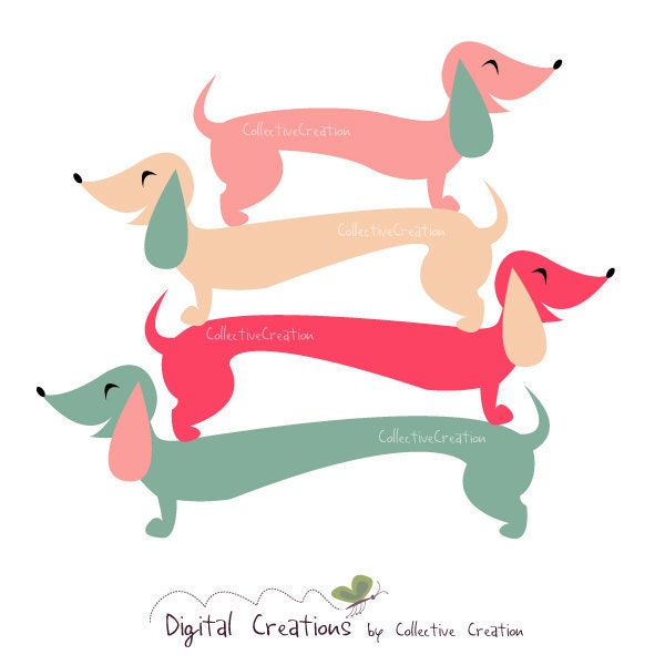Sausage Dog / Dachshund Digital Clipart Set - Ideal for Scrapbooking, Card Making and Paper Crafts, Clip Art