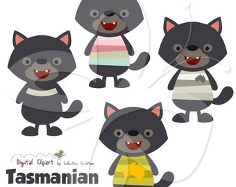 Tasmanian Devils Digital Clip Art Clipart Set - Personal and Commercial Use