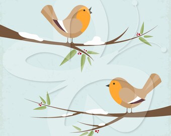 Christmas Robins Clip Art Clipart Set - Commercial and Personal use