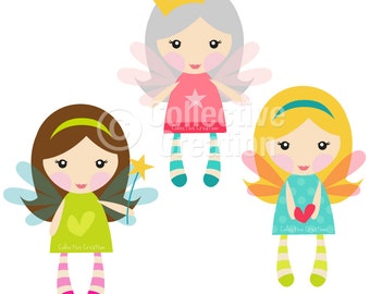 Little Fairy Girls Digital Clipart - Clip Art for Commercial and Personal Use - Card Making, Scrapbooking, Digital Invitations