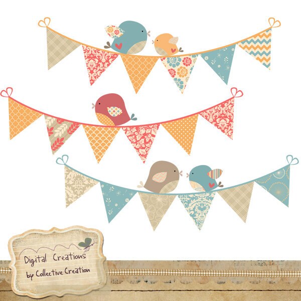 Birds and Patterned Bunting 2 - Perfect for Scrapbooking and General Paper Crafts