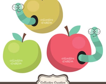Cute Worm & Apple Clipart Set - Ideal for Scrapbooking, Cardmaking and Paper Crafts