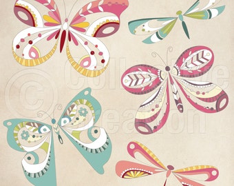 Butterfly and Dragonfly Digital Clip Art Set - Commerical and Personal use