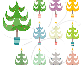 Christmas Tree Clip Art Clipart Set - Commercial and Personal use