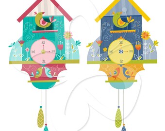 Cuckoo Clock Digital Clip Art Clipart Set - Personal and Commercial Use