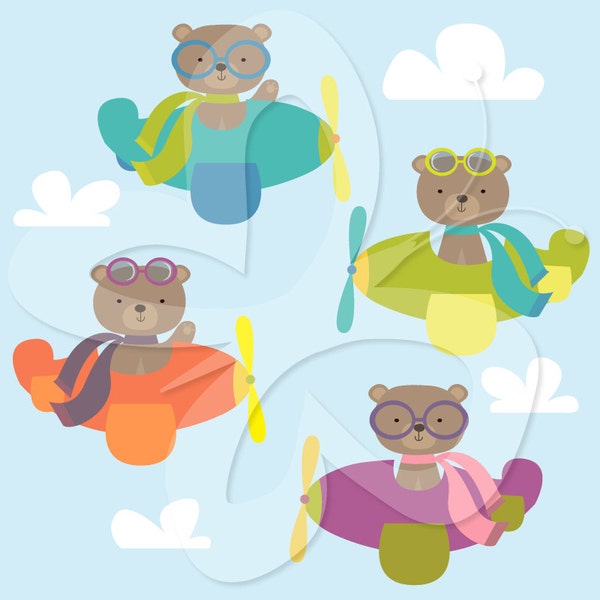 Flying Bears Clip Art Clipart Set - Personal and Commercial Use