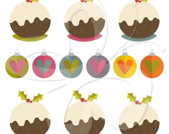 Christmas Pudding and Bauble Clip Art Clipart set - Personal and Commercial use