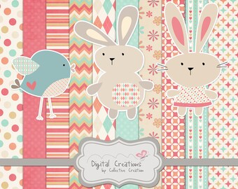 Bronwyn Digital Paper and Bird Clipart Set - Commercial and Personal Use