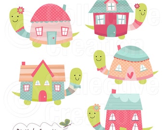 Turtle House - Home Sweet Home Digital Clip Art Set - Personal and Commercial Use