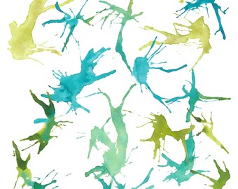 Blue and Green Watercolor Watercolour Splashes Clipart Set