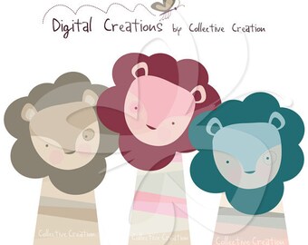 Three Little Lions Digital Clipart Clip Art Set - Personal and Commercial Use