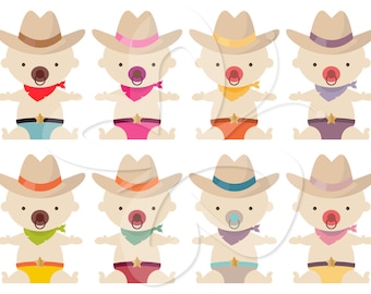 Cowboy Baby Digital Clip Art Clipart Set - Personal and Commercial Use