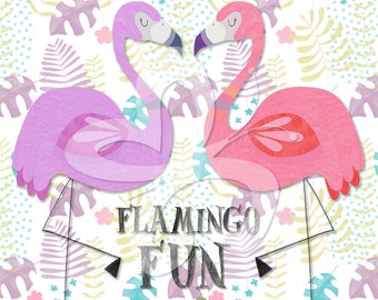 Flamingo Fun Digital Clipart Clip Art set - Commercial and Personal use