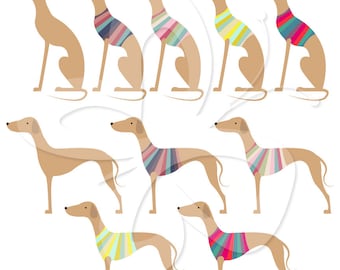 Greyhound Digital Clip Art Clipart Set - Personal and Commercial Use