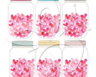 Jar of Hearts Watercolor Watercolour Clipart Set - Commercial and Personal use