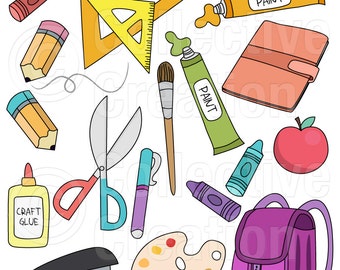 Back to School Supplies Digital Clip Art Clipart Set - Personal and Commercial Use