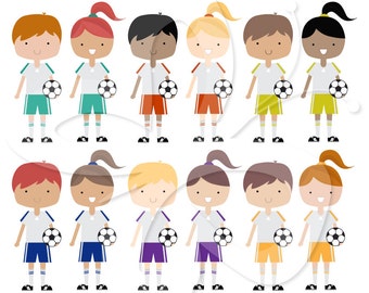 Soccer Players Digital Clip Art Clipart - Personal and Commercial Use