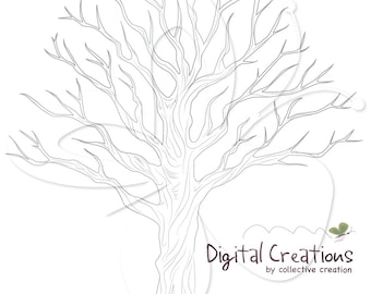 Hand Drawn Tree - Wedding Fingerprint Tree Digital Clip Art Clipart