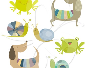 Frogs, Snails and Puppy Dog Tails Clip Art Clipart Set - Personal and Commercial Use