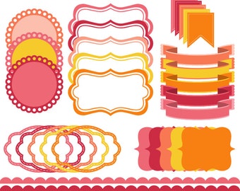 Bella Digital Frames, Ribbons and Elements Clip Art Clipart Set - Personal and Commercial Use