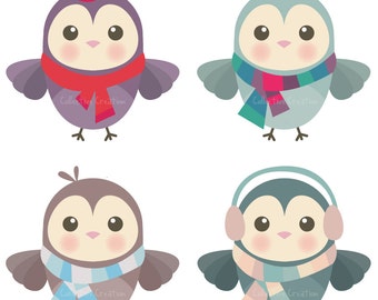 Winter Owls Digital Clipart - Personal and Commercial Use - Clip Art for Cards, Scrapbooking and Paper Crafts