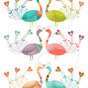 Peacock and Love Hearts Clip Art Clipart Set Commercial and Personal use image 1