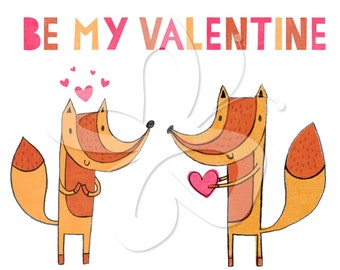 Mr Fox Be My Valentine Clip Art Clipart Set - Personal and Commercial Use
