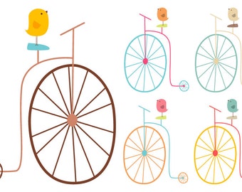 Penny Farthing and Birds Digital Clip Art Clipart Set - Personal and Commercial Use