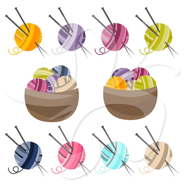 Knitting clipart clip art set - Personal and Commercial Use