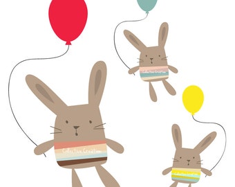 Rabbit's Balloon Digital Clipart - Clip Art for Commercial and Personal Use