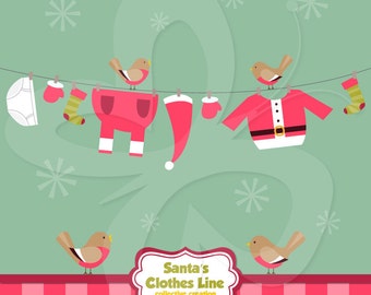 Santa's Clothes Line Clip Art Clipart Set - Commercial and Personal use