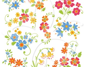 Bright Whimsical Flower Clusters Digital Clip Art Clipart - Personal and Commercial Use