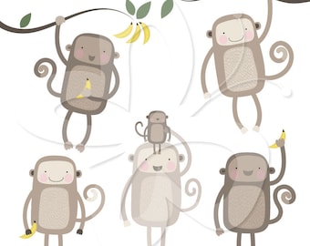 Monkey Digital Clip Art Clipart Set - Personal and Commercial Use